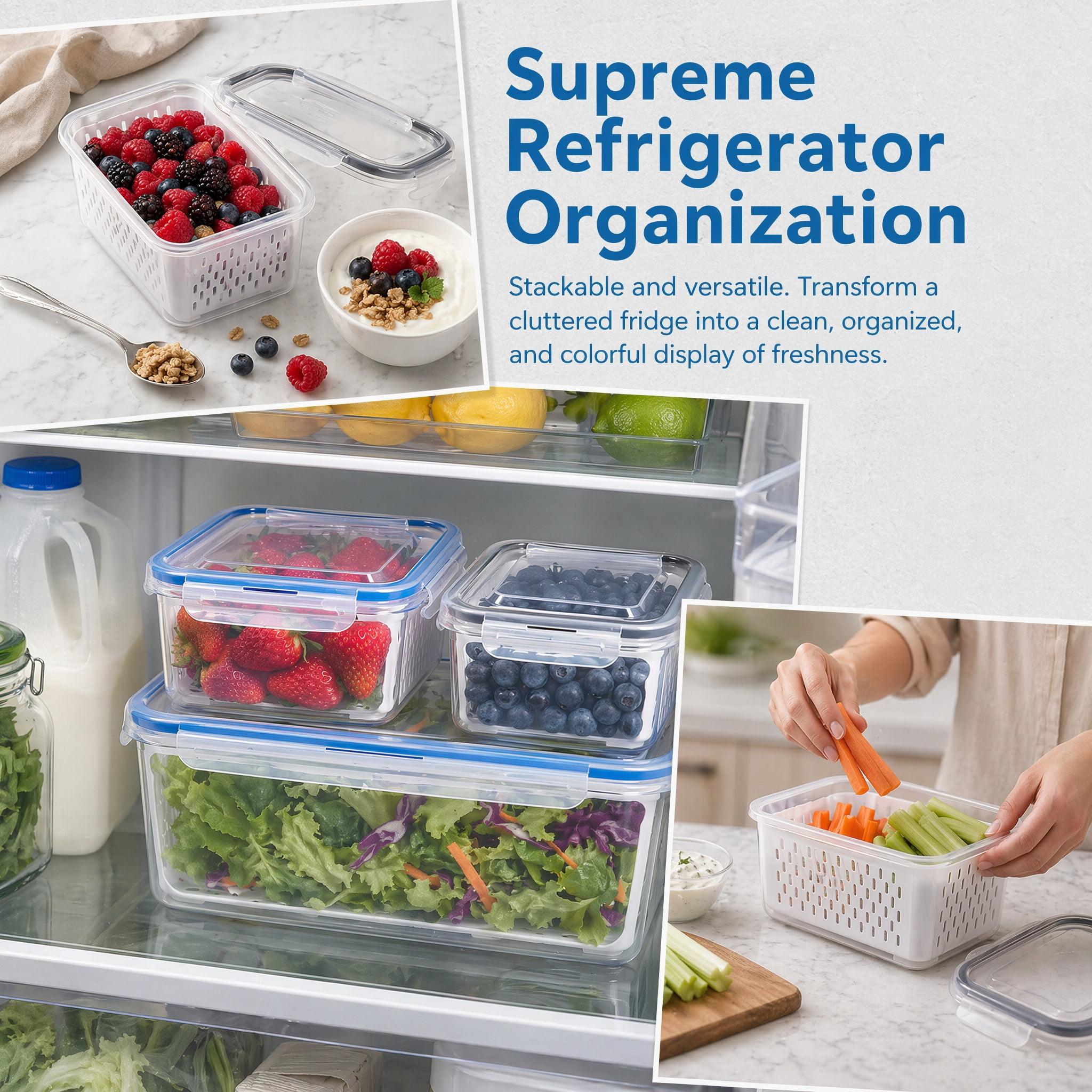 Fruit Storage Containers for Fridge with Removable Colander, Airtight Produce Saver, Dishwasher Safe Berry Keeper, 3 Sizes with Lids(Gray)