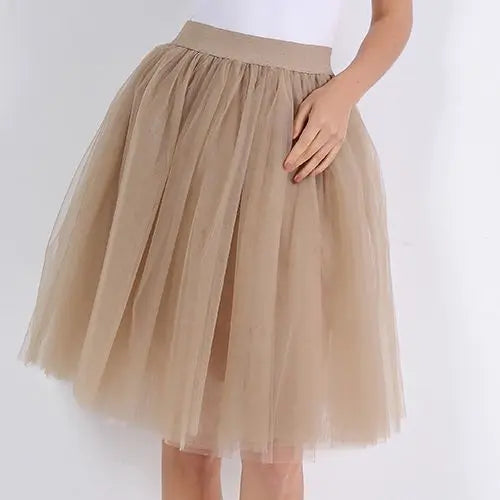 Quality 5 Layers Fashion Tulle Skirt Pleated Skirts Womens Lolita Petticoat Bridesmaids Midi Skirt