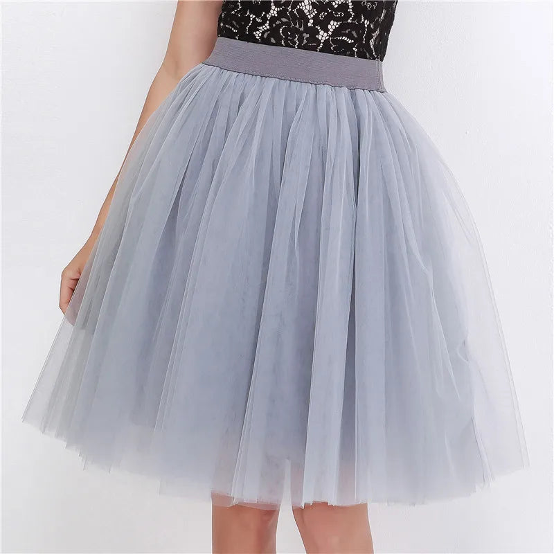 Quality 5 Layers Fashion Tulle Skirt Pleated Skirts Womens Lolita Petticoat Bridesmaids Midi Skirt