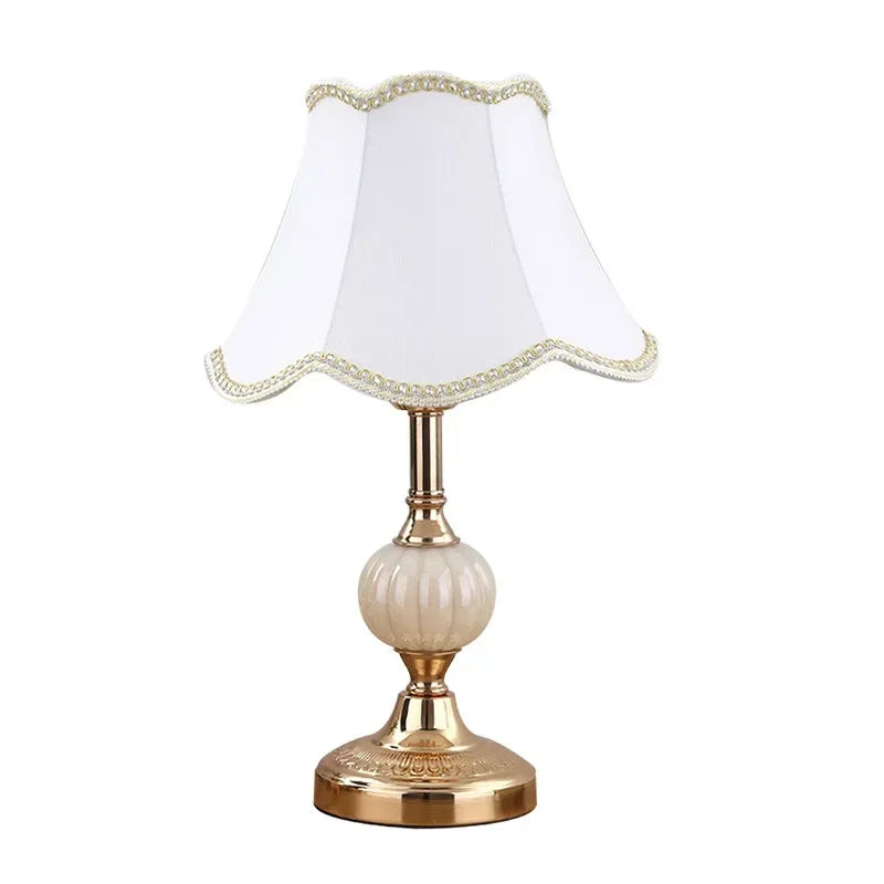 European Style Simple Glass Desk Lamp Retro Classic Bedroom Bedside Lamps Wrought Iron Iron Fabric System Table Light Luxury