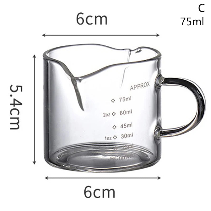 50ml 80ml 100ml Wood Handle Glass Espresso Measuring Cup Double/Single Mouth Milk Jug Coffee Supplies Clear Kitchen Measure Mug