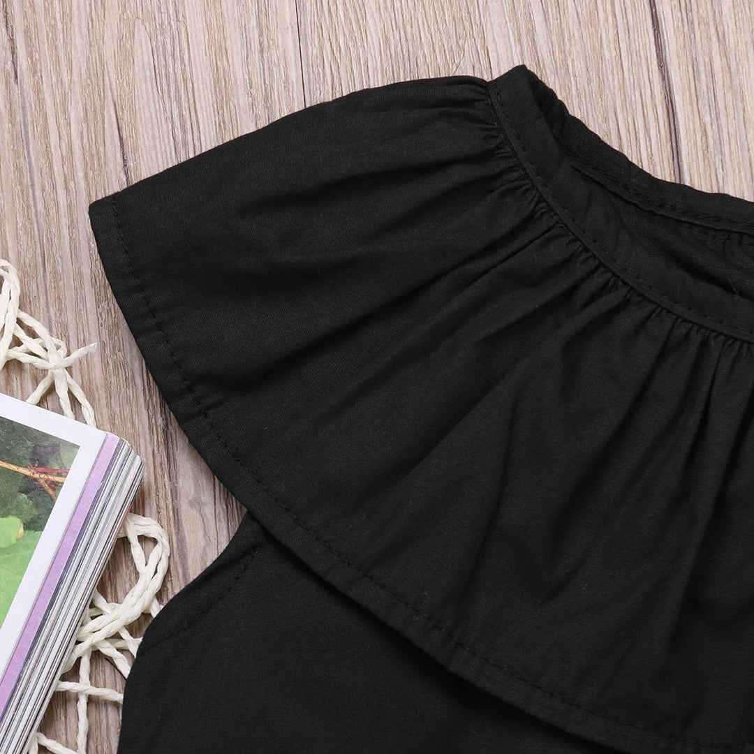 0-5Y Summer Causal Pretty Infant Kids Baby Girls Romper Short Sleeve Solid Black Cotton Jumpsuits Romper Girls Clothes