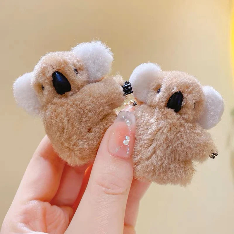 Cartoon 3D Plush Koala Hairpins Hair Claw Lady Soft Plush Koala Bear Side Bangs Clip Barrettes for Women Girls Hair Accessories