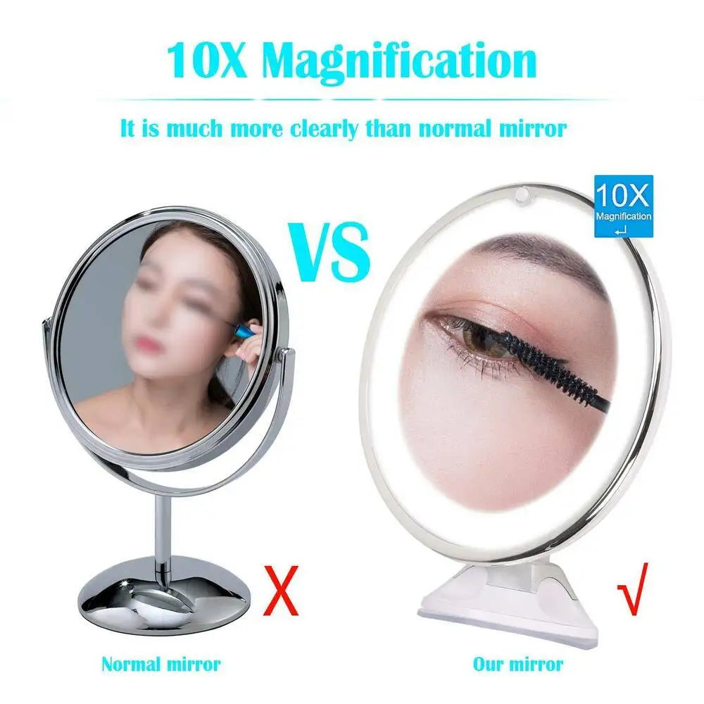 Makeup Mirror 10x Magnifying Mirror 14 Led Light Wall Suction Cosmetic Touch Screen Vanity Table Magnification Cosmetic Mirrors