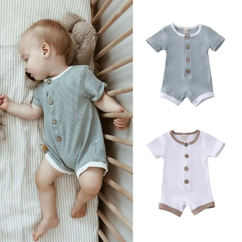 US Stock 0-18M Newborn Baby Boys Girls Clothes Short Sleeve Cotton Jumpsuit Bodysuit Cotton Outfit Summer