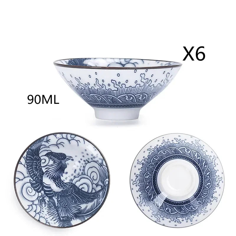 6 sets Chinese ceramic cups fish cups blue and white  teapot small porcelain tea bowl tea cup teaset accessories drink Drinkware