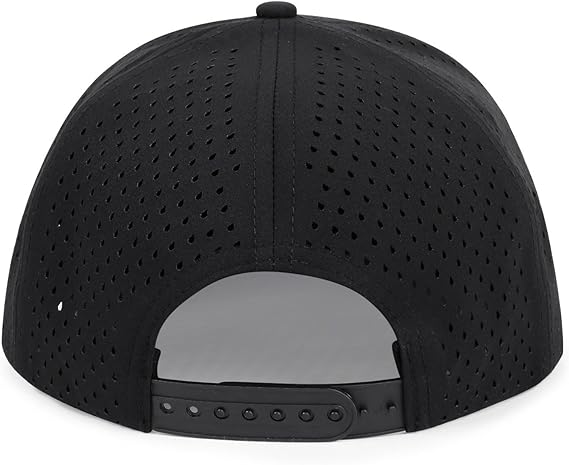 LUCKYSONG Flat Brim Adjustable Performance Hat, Performance Snapback Hats for Men Women Black
