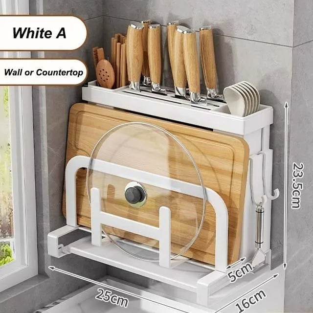 Knife Rack Multifunctional Kitchen Chopstick Rack Pot Lid Chopping Board Storage Racks No-Punch Kitchen Wall Mounted Shelf