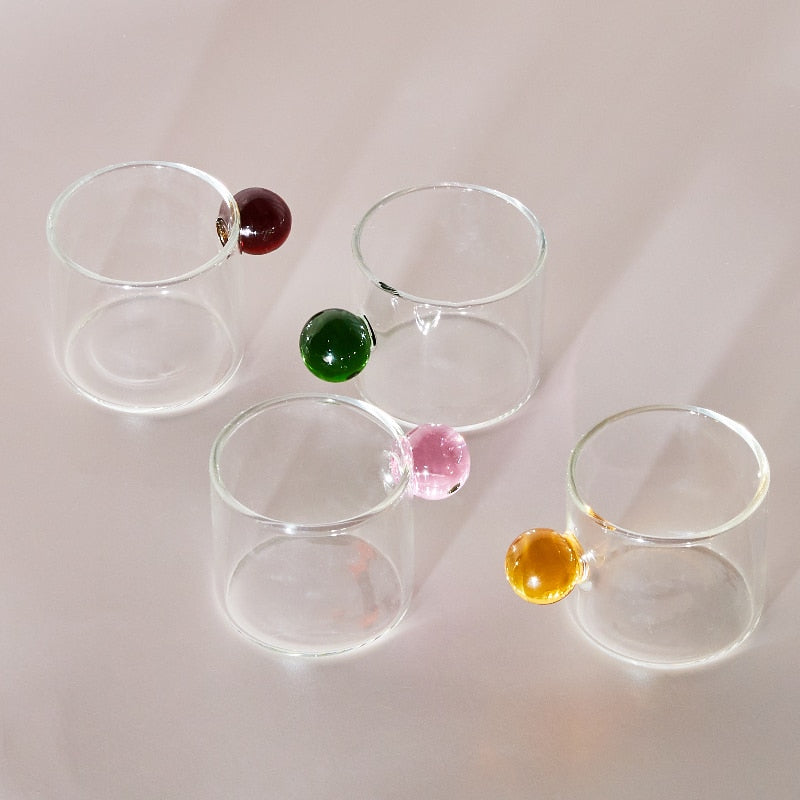 Espresso Cups small Cups Home Glass Ball Handle Coffee Cup Tea Water Cup Saucer  Steak Juice Bucket Table Decor