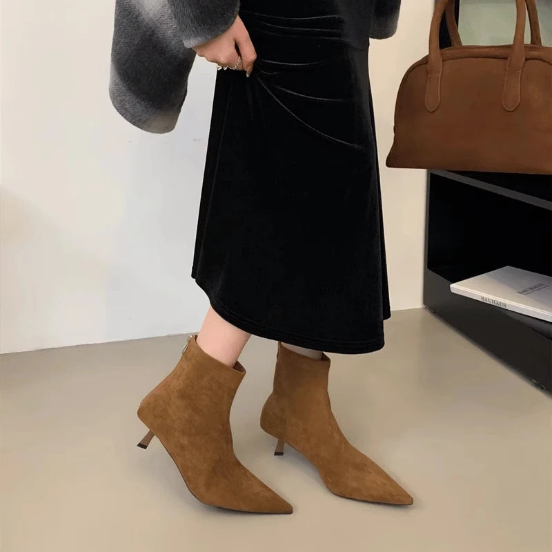 Women Pointed Toe Ankle Boots Woman Party Shoes Fashion Autumn Zipper Concise Short Booties Sexy Thin Low Heels