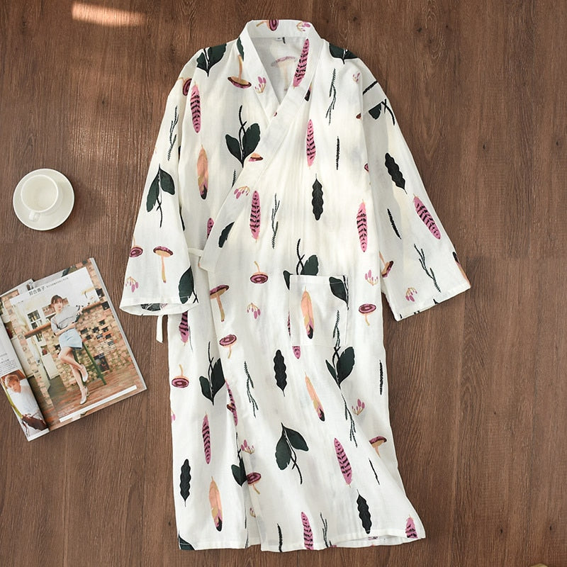 pajamas summer new 100% cotton gauze pajamas nightgown ladies SPA yukata homewear long pajamas women