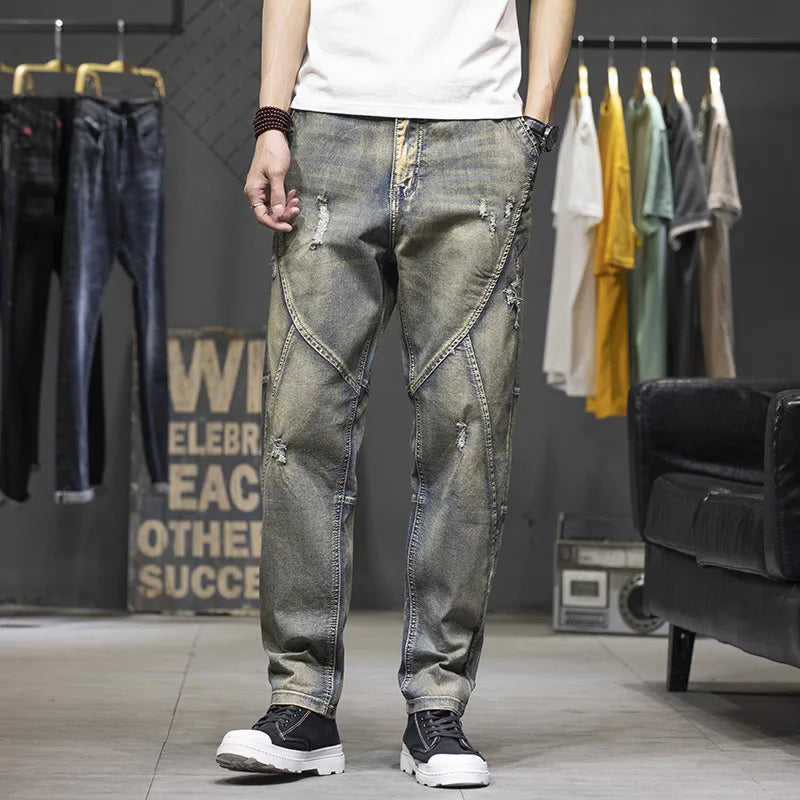 Multi-Pocket Baggy Jeans Mens Streetwear Cargo Denim Pants Straight Jean Trousers Plus Size 40 42 44