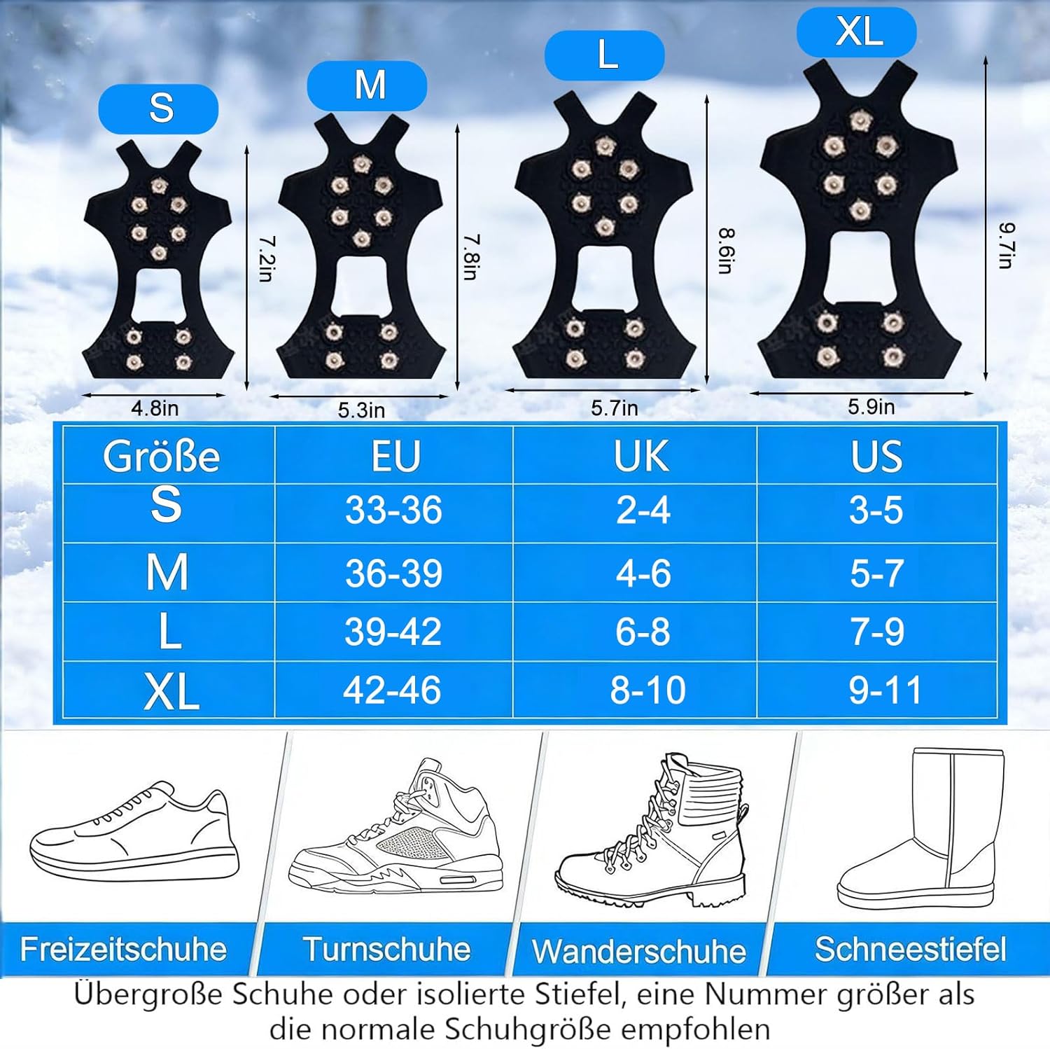 2026 Neu Spikes für Schuhe Winter, Schuhspikes zum überziehen 10 Zähne, Spikes Schuhe gegen Glatteis Steigeisen für Wanderschuhe Outdoor Laufen Wandern für Männer und Frauen