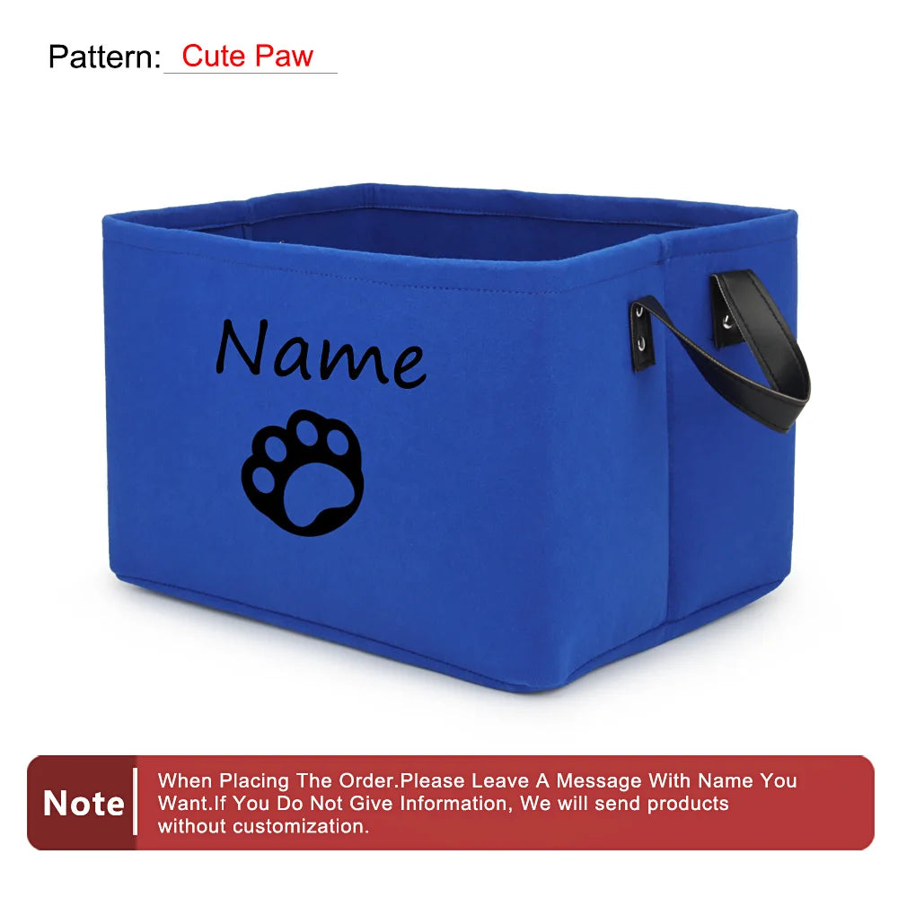 Personalized Pet Toy Storage Basket Felt Cat Dog Toys Storage Box Custom Name Tag Dogs Cloth Home Organize Tool
