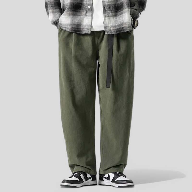 Web belt elastic waist pant with detachable pocket