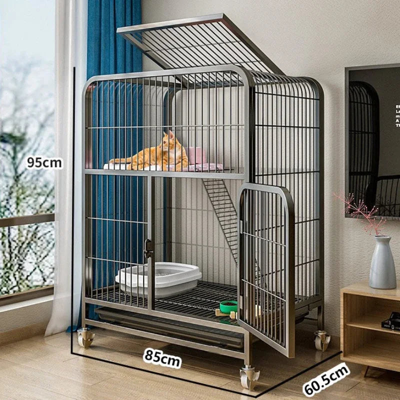 Stainless Steel Pet Villa Modern Iron Mesh Cat Cage Indoor Double Layer Dog House Large Space Free Space Pulley Cat Cages Indoor