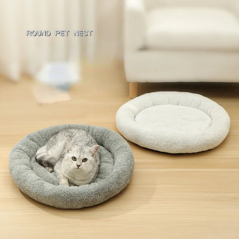 50cm Round Pet Beds Nests for Kitten Puppy Winter Warm Fleece Small Dog Kennel Soft Wear Resistant Mats Cushions Pet Supplies