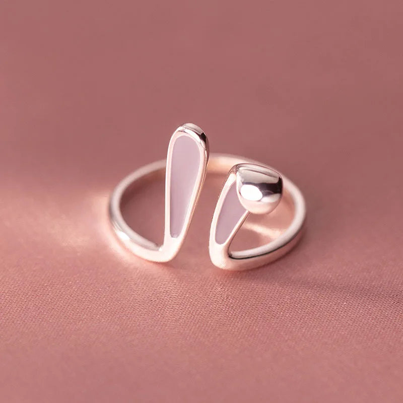 Cute Pink Bunny Ears Ring Girls Woman Trendy Jewelry Gifts Wedding Banquet Accessories Ring Resizable