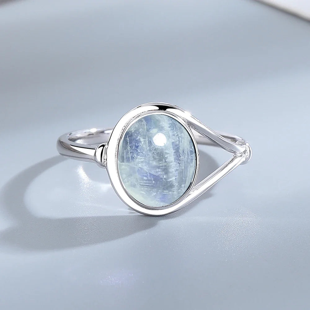 925 Sterling Silver Jewelry Ring 8*10MM Round Natural Moonstone Amethyst Agate Stone Vintage Ring For Women Party Gifts