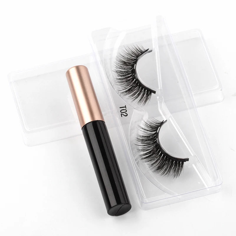Magnetic Eyelashes Set 1/2/3 Pairs Natural Long False Eyelashes Soft Mink Lashes Waterproof Liquid Eyeliner Tweezer Makeup Tools