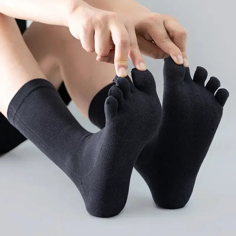 5pairs Casual Five-toe Long Socks Men Sports Sweat Deodorant Separate Fingers Stocking Black White Ankle Cotton Tube Socks