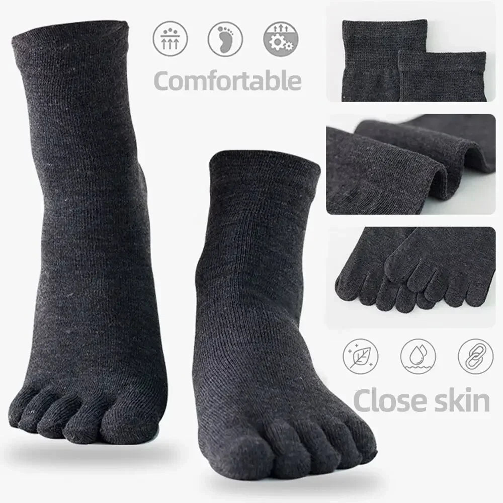 5pairs Casual Five-toe Long Socks Men Sports Sweat Deodorant Separate Fingers Stocking Black White Ankle Cotton Tube Socks