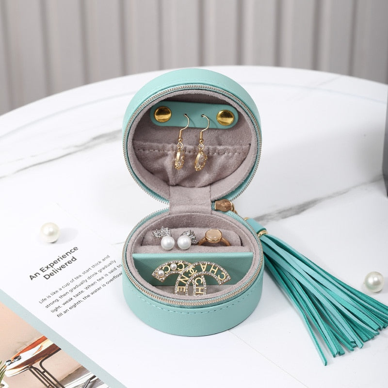 Jewelry Storage Box Mini Round Leather Jewellery Organizer Earrings Ring Jewelry Packaging Display Box