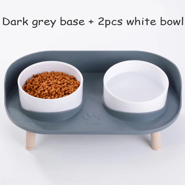 Cat Double Bowls Feeder Adjustable Height Pet Cats Drinker Water Bowl Elevated Feeding Kitten Supplies Food Feeders Dogs Dish