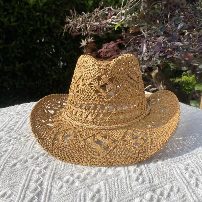 Western Cowboy Straw hat women Fashion Large Brim straw hat Party Outdoor summer cowboy Sunshade Jazz Hat sombrero vaquero hombr