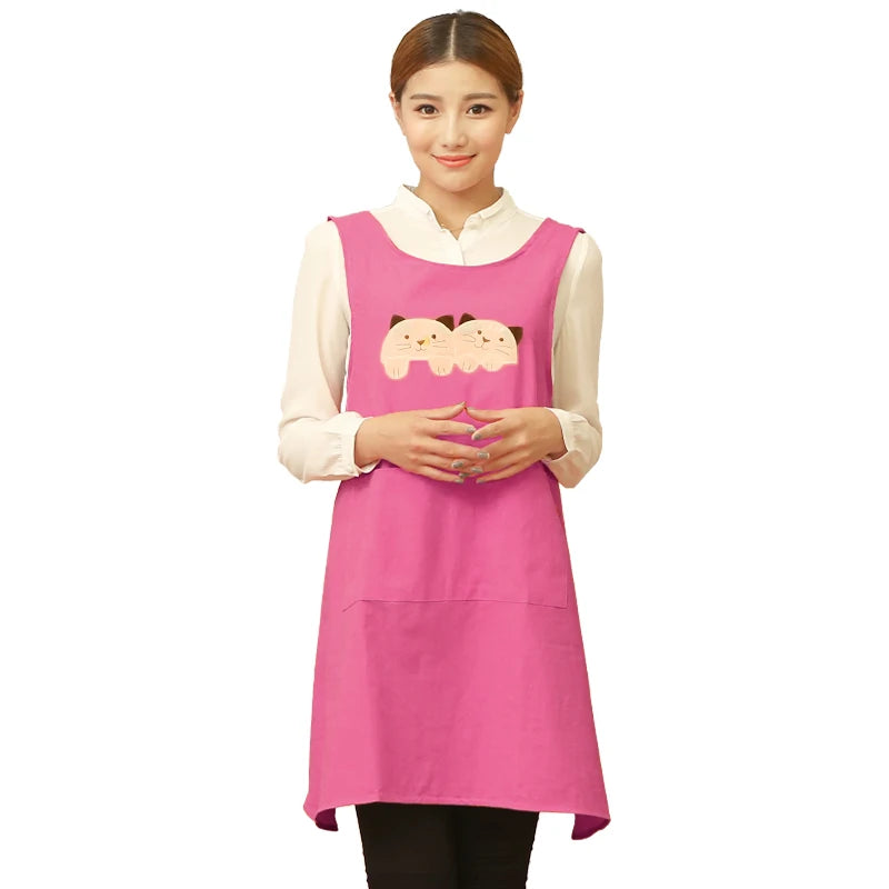 &Cute Funny Japanese-style Apron Work Clothes Home Kitchen Cooking Breathable Cotton Waist Pinafore Women Apron