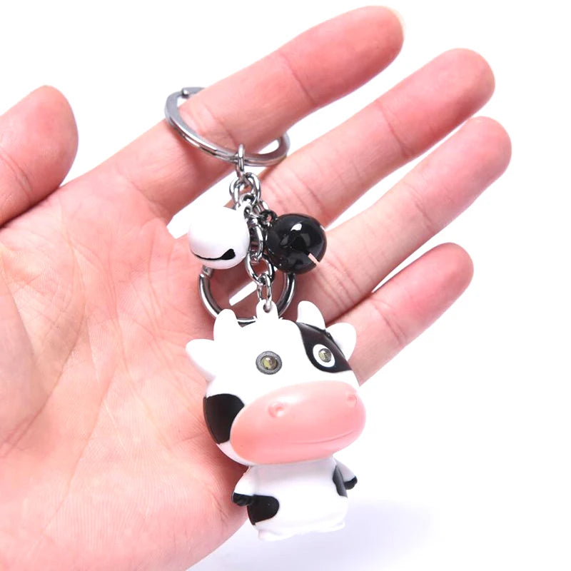 LED Audible Light-emitting Cow Keychain Charm Mini Torch Children's Toy Animal Key Ring Creative Mobile Phone Case Accessory