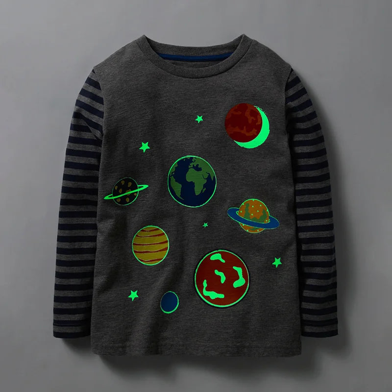 Children Luminous T-Shirts Kids Boy's Long Sleeved T Shirt Autumn Spring Fashion Boy Planet Tees Infant Boy's Clothing