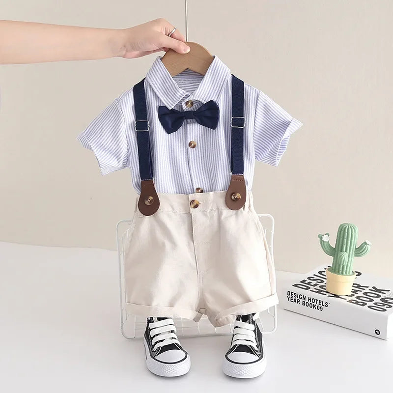 Boys Summer Suit Baby Boy Cotton Shirt Short Sleeve Shorts 2 Piece Set Children's Clothing 1-5 Years