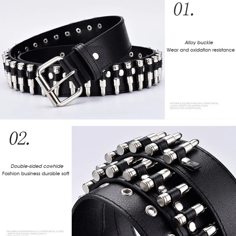 New fashion ladies leather punk belt hollow rivet luxury brand belt personality rock wild adjustable young trend belt2023New