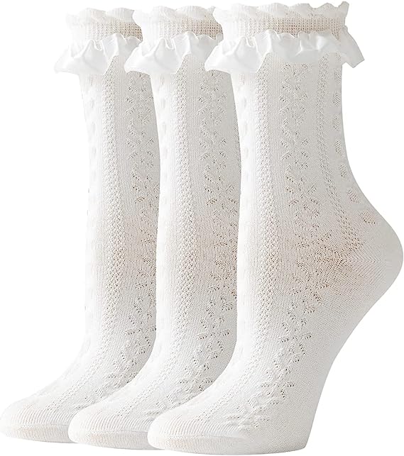 Women Socks, Women Ankle Socks, Lovely double needle solid color Lace edge relent lady socks