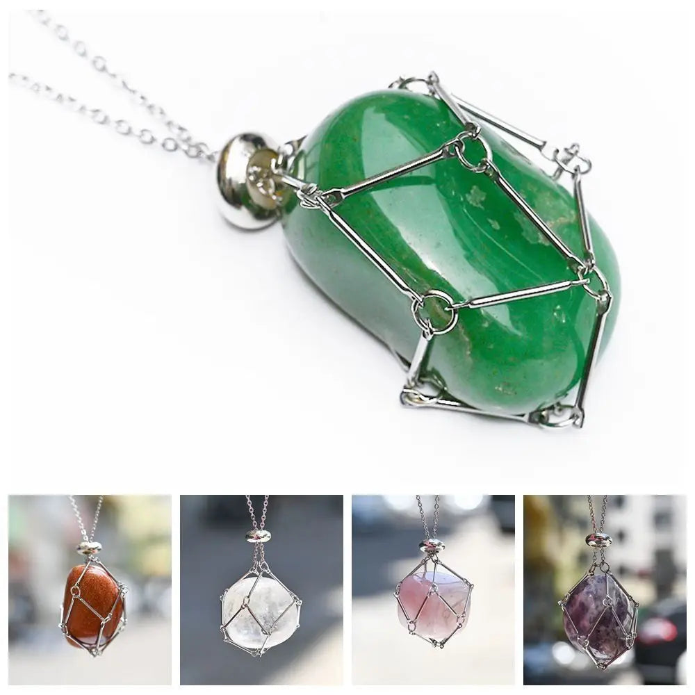 Crystal Holder Cage Necklace with Crystal Stone Interchangeable Adjustable Stone Net Metal Necklace for Women Jewelery Gift