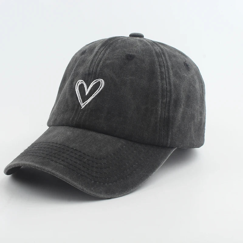 Fashion Outdoor Sport Baseball Caps For Men Women Love Heart Embroidery Snapback Cap Washed Cotton Dad Hat