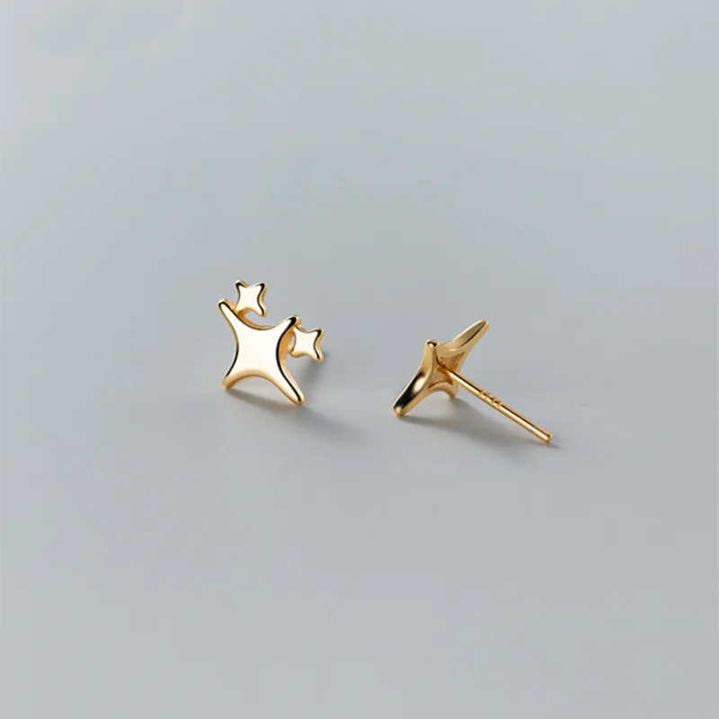 WANTME 925 Sterling Silver Minimalism Fashion Light Star Mini Small Stud Earrings Cute Teen Ear Bone Piercing Jewelry Accessorie