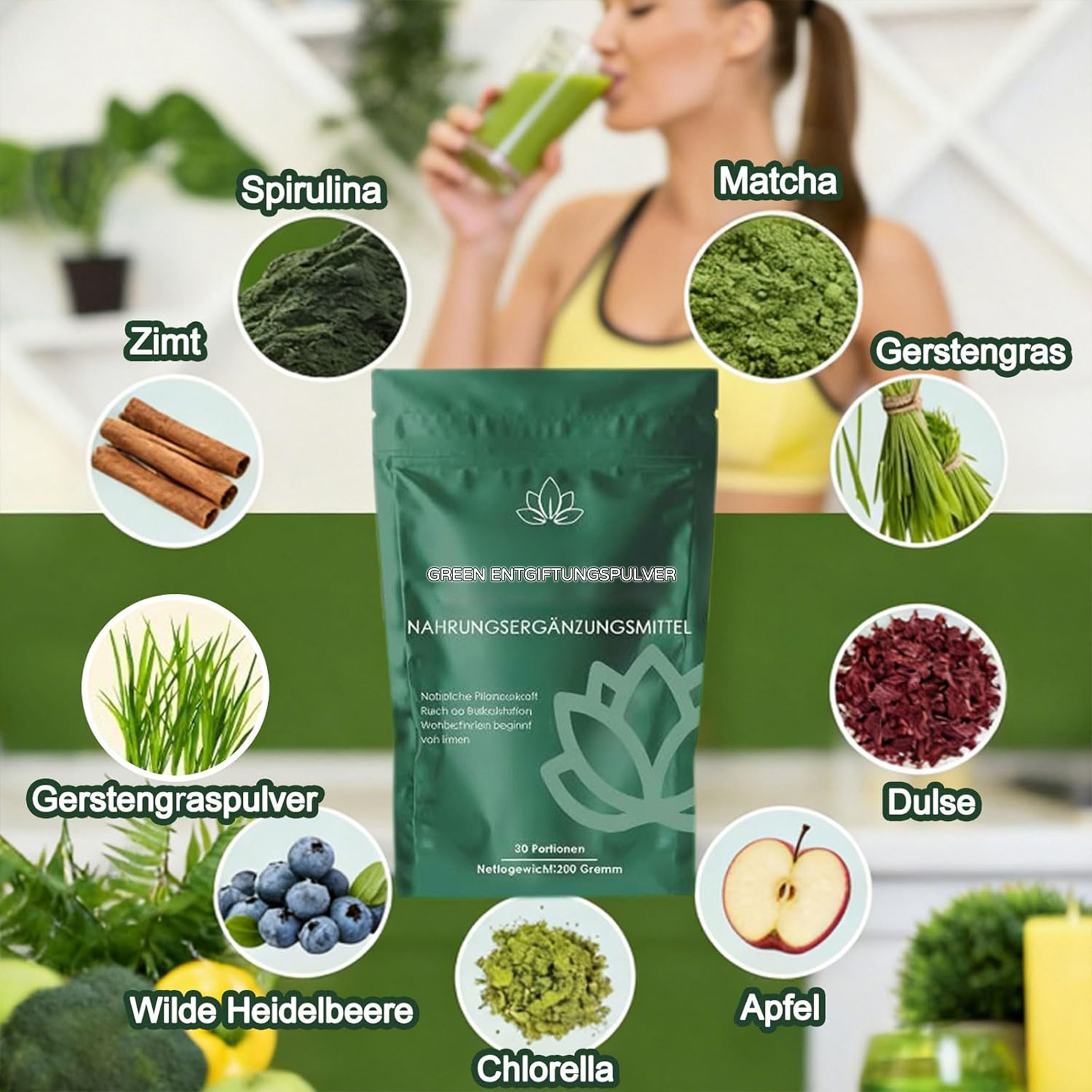VITAFANT GREEN HELFERS 2Pack Grüne Entgiftungspulver, 2026 Neu Grüner Pulver, Helfer pulver, Natürliche Pulverformel mit Fruits and vegetables such as matcha and blueberries 200g