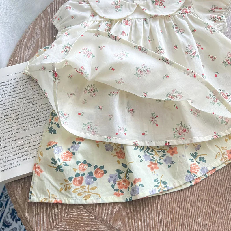 2026 Summer Baby Clothing Set Floral Baby Girls Suits Peter Pan Collar Tee and Bloomer 2 Pcs