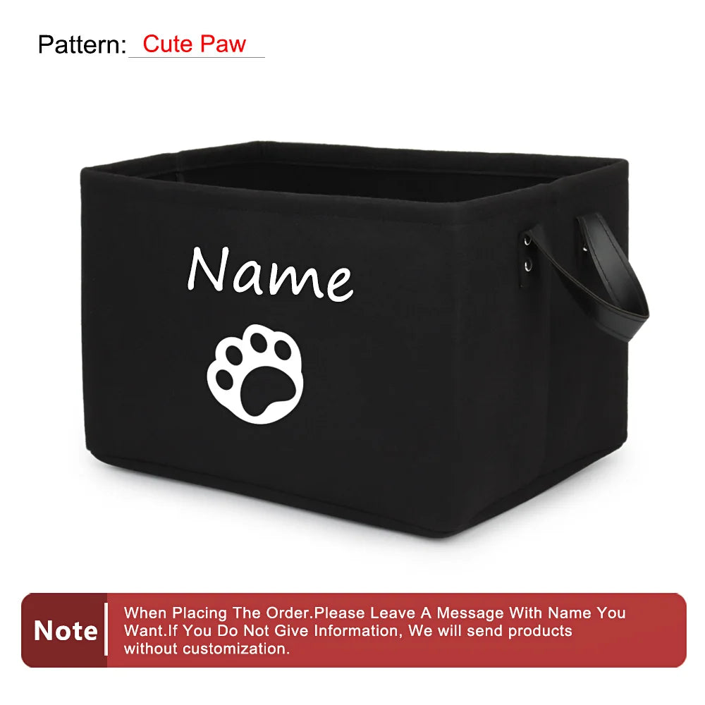 Personalized Pet Toy Storage Basket Felt Cat Dog Toys Storage Box Custom Name Tag Dogs Cloth Home Organize Tool