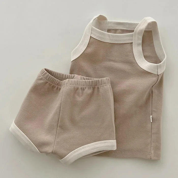 Boy Girl Summer Thin Cotton Vest + Shorts 2pcs Suit