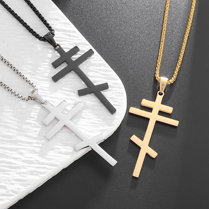 Orthodox Cross Stainless Steel Pendant Christian Eternal Church Inspirational Nika Necklace Men Women Fashion Jewelry Gift