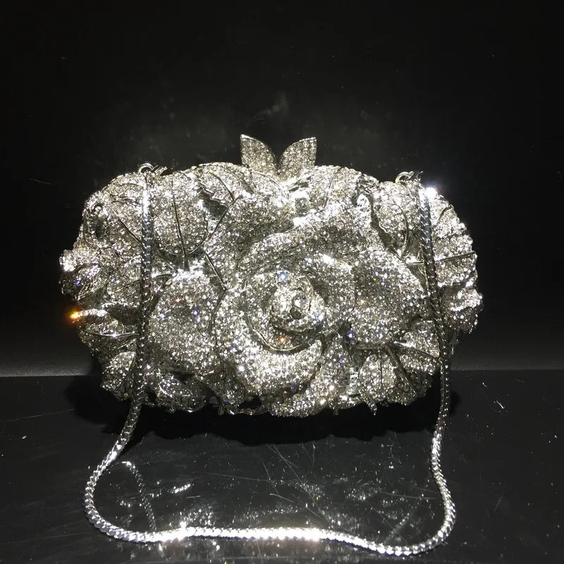 XIYUAN Silver Gold Black Red Colorful Crystal Clutch Purse Wedding Bridal Rhinestone Evening Handbags Party Dinner Banquet Bags