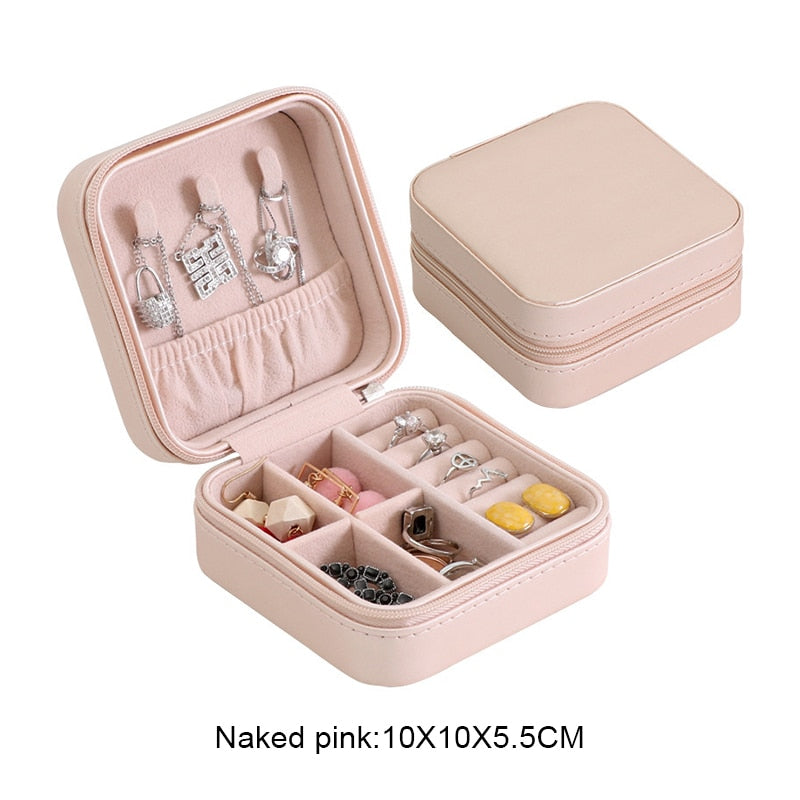 Protable Leather Jewelry Storage Box Earrings Ring Necklace Case Jewel Packaging Travel Cosmetics Beauty Organizer Container Box