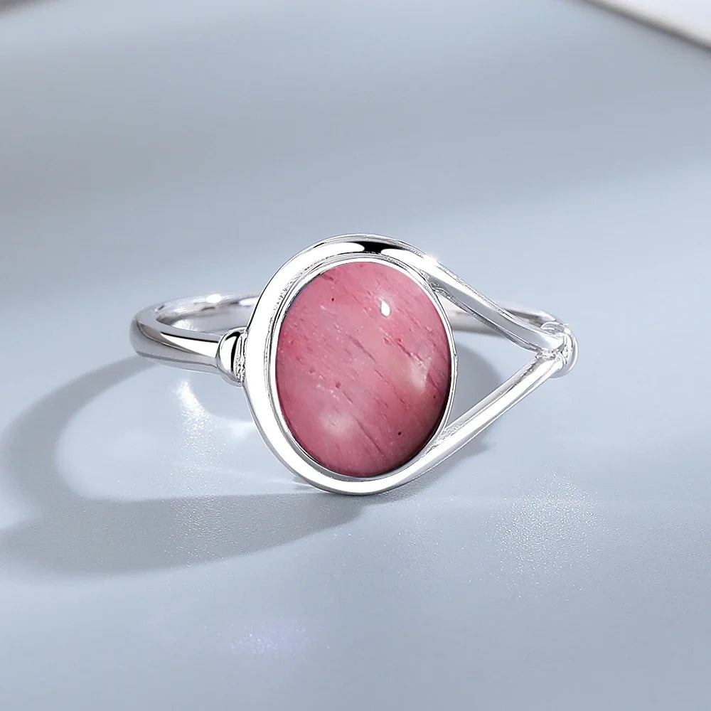 925 Sterling Silver Jewelry Ring 8*10MM Round Natural Moonstone Amethyst Agate Stone Vintage Ring For Women Party Gifts