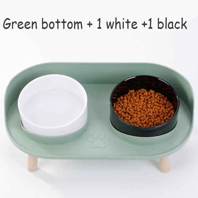 Cat Double Bowls Feeder Adjustable Height Pet Cats Drinker Water Bowl Elevated Feeding Kitten Supplies Food Feeders Dogs Dish