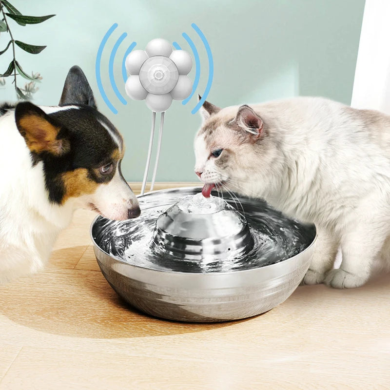 Dog Cat Water Fountain Stainless Steel Pet Drinking Fountain for Cats Small Dogs 2L Ultra-Quiet Automatic Fountains Dog Drinker