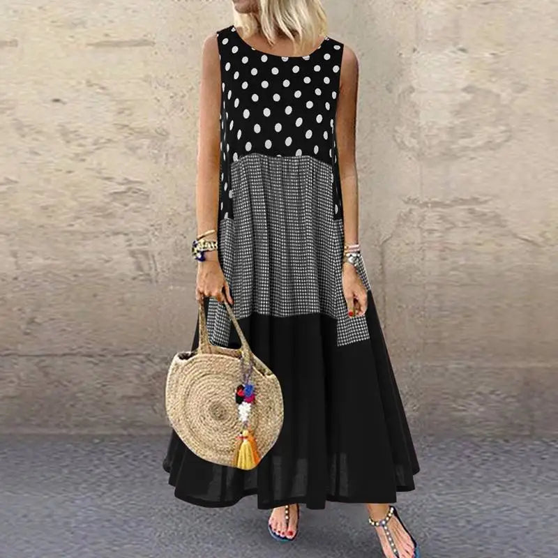 Women's Bohemian Ruffle Sundress 2025 Summer Sleeveless Floral Printed Maxi Long Dress Casual Loose Party