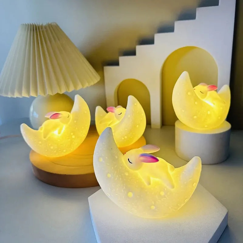 Night Light Sleep Light Moon Rabbit Night Light Bedroom Bedside Atmosphere Light Cute Creative Desktop Decoration Soft Light
